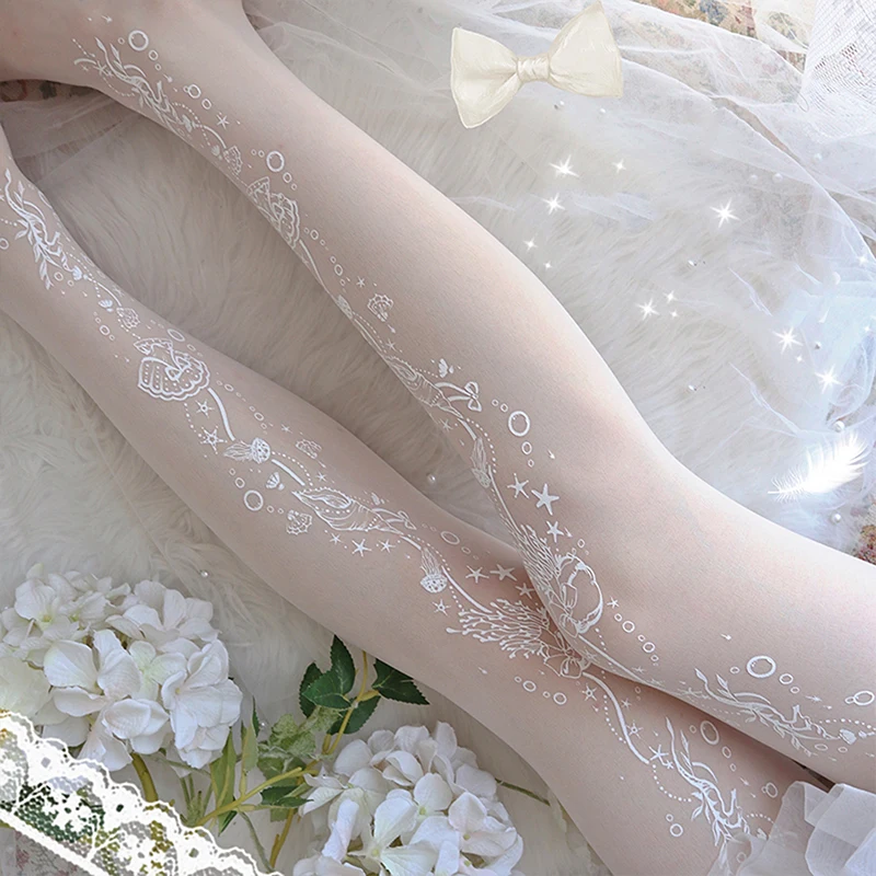 Japanese Style Tights Stocking Butterfly Tattoo Y2k Stockings JK Lolita Cosplay Pantyhose Sweet Women Girls All-match Tights