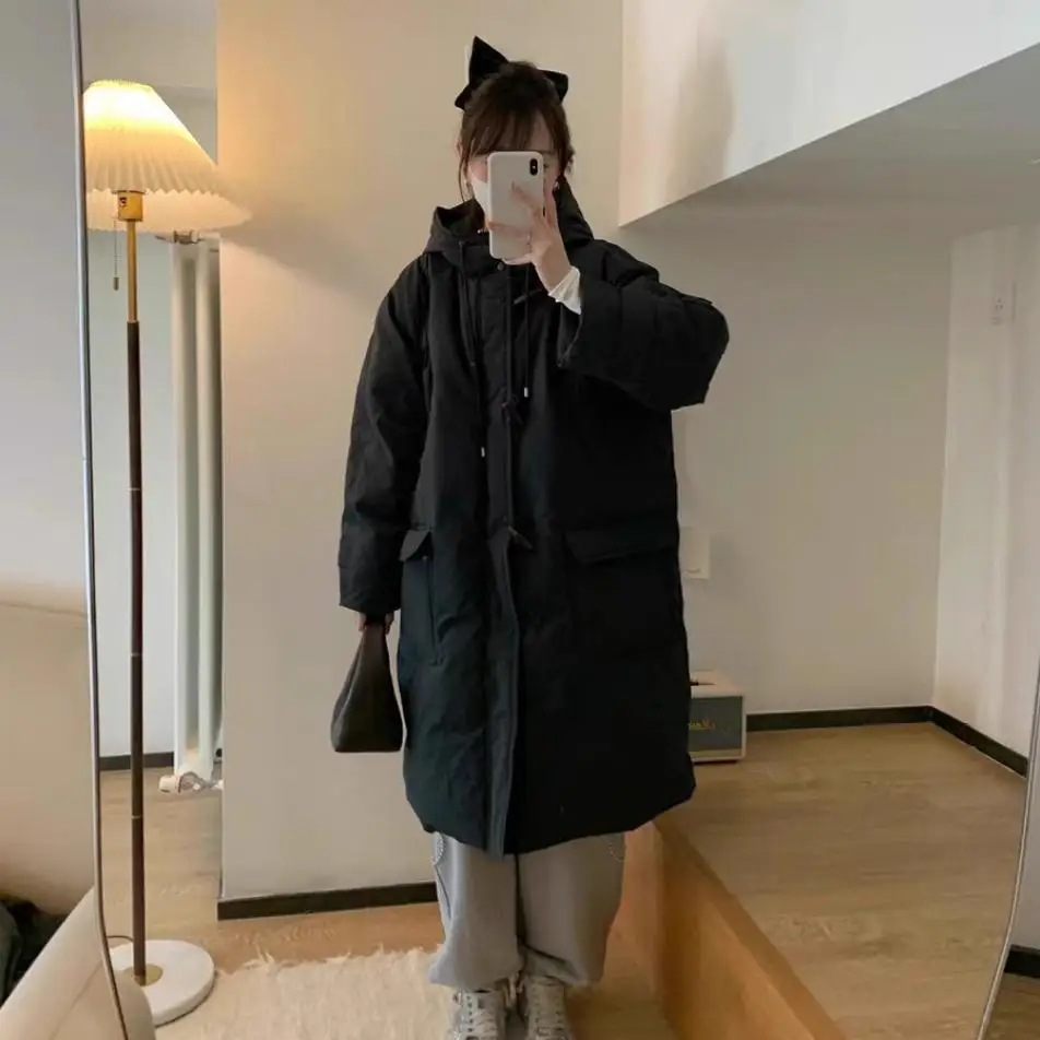 الدفء خفيفة الوزن بروني مقنعين أسفل Jaet فضفاضة تناسب زر تصميم عارضة Sle منتصف طول معطف للنساء الذين تتراوح أعمارهم بين