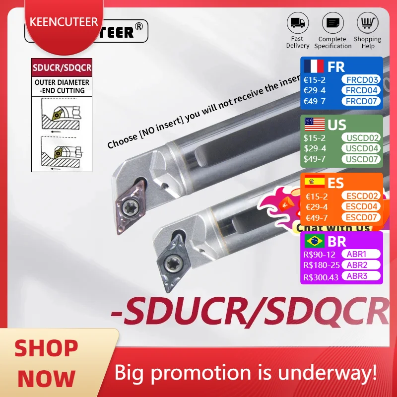 

C10K/C12M/C16Q--SDQCR/SDUCR Cutter Bar CNC LatheInternal Turning Tool SDQCR/SDUCR Tungsten steel Shockproof Lathe