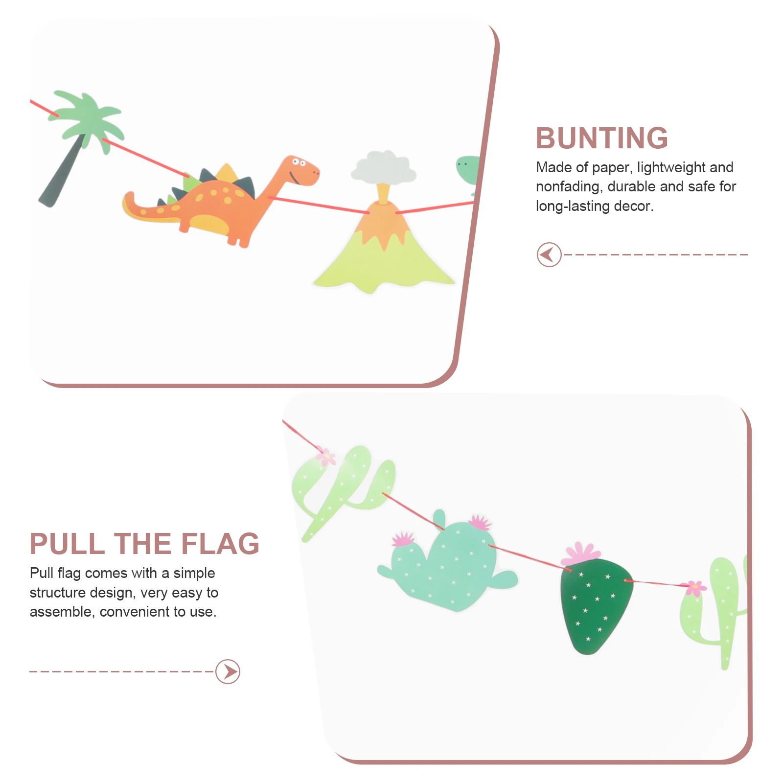 

3pcs Colorful Hawaiian Pull Flags Leaf Paper Cactus Tropical Birthday Party Decorations Jungle Accessories