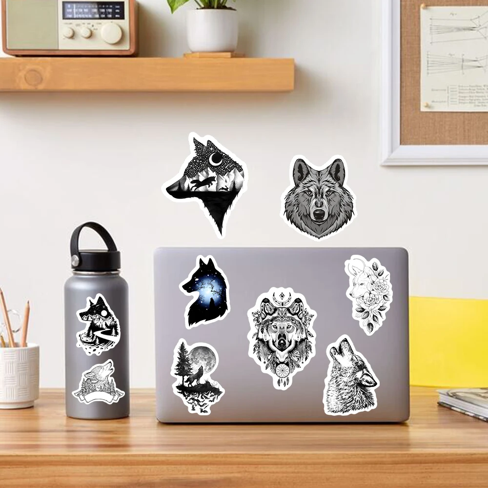 Black Wolf Forest Tribal Stickers Cool Animal Notebook Laptop Luggage Guitar Skateboard Waterproof Scrapbooking Material PVC