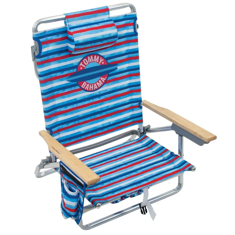 

5Position Classic Lay Flat Folding Backpack Beach Chair, Aluminum, Red, White, and Blue Stripe