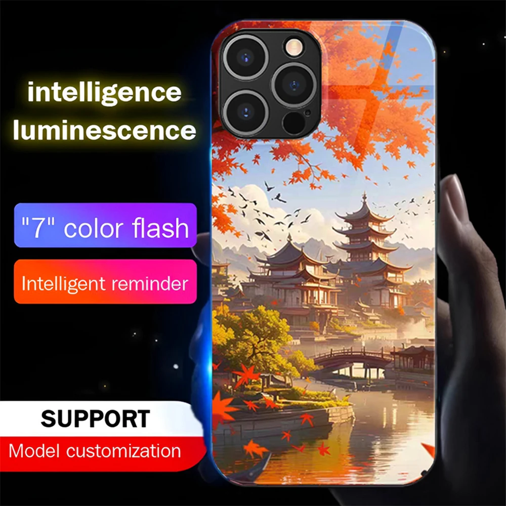 

Pretty Ink landscape Sound Music Control Led Light Phone Case Glowing Cover For Samsung S26 S25 S24 S23 S22 S21 Plus Ultra