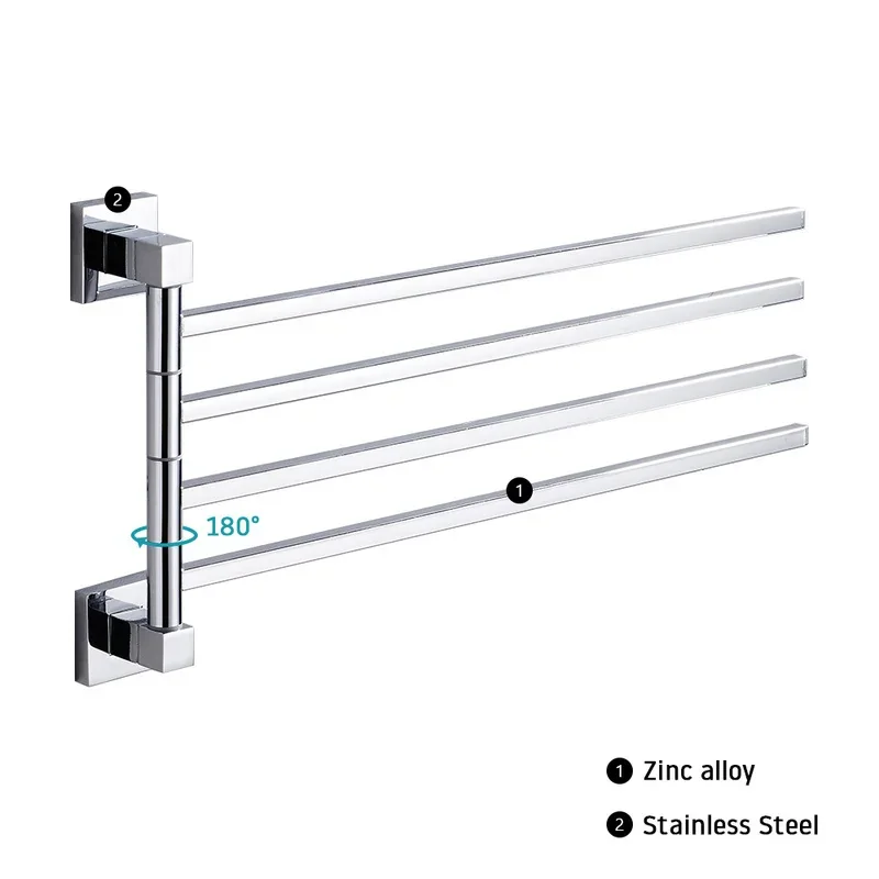 Stainless Steel 2/4 Swivel Towel Bars Hanger Bathrobe Towel Rack Holder Wall Mounted Rotatable Bathroom Accessories