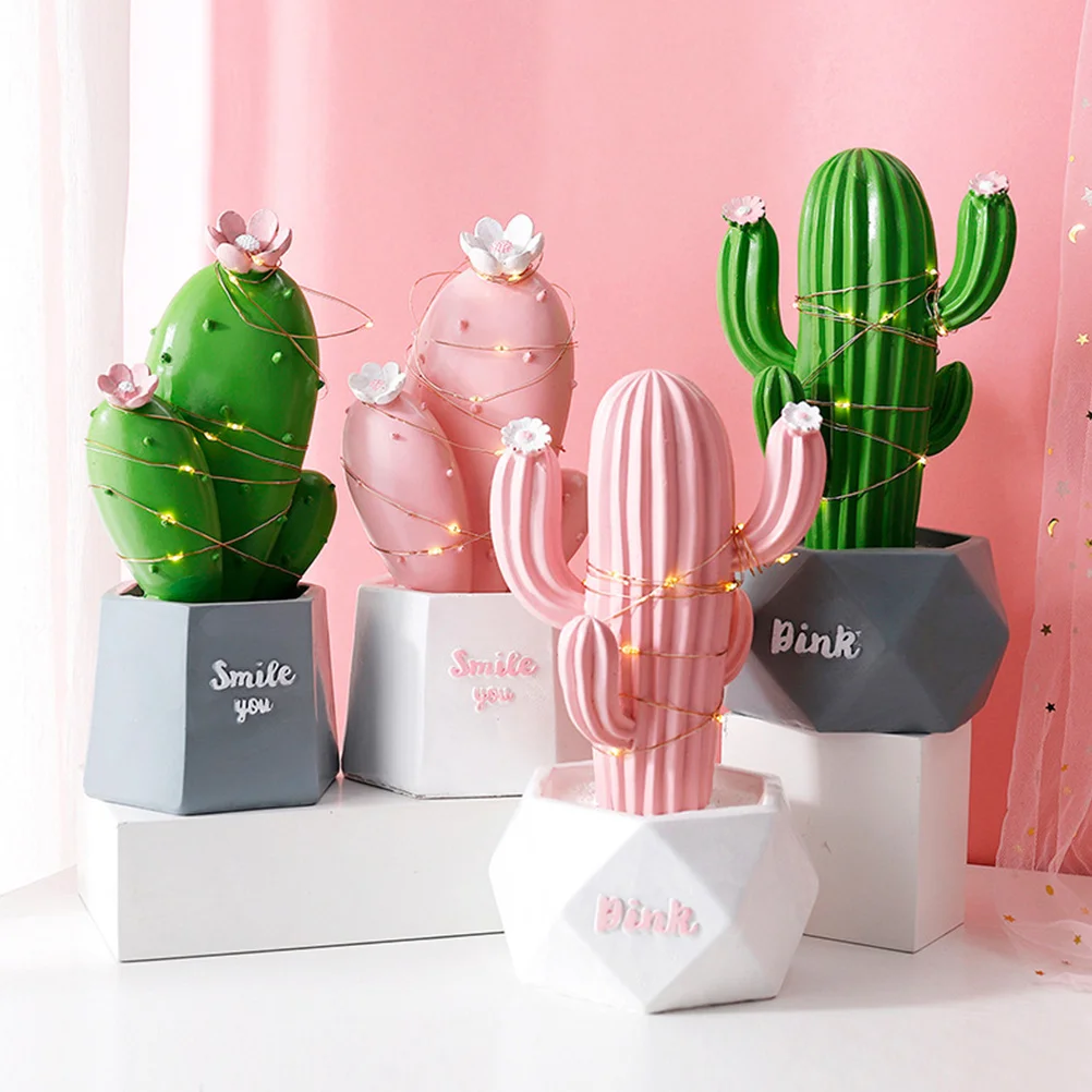 شكل الصبار ضوء الليل الحلي الوردي حجم صغير صديقة للبيئة دائم مصباح للزينة للمنزل مكتب سطح المكتب الديكور #2