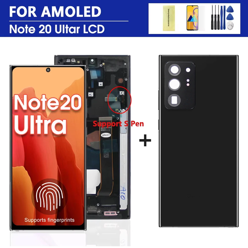 Oled note 20 ultra bildschirm für samsung note20 ultra 5g n985f n986f lcd display digitaler touchscreen mit rahmen