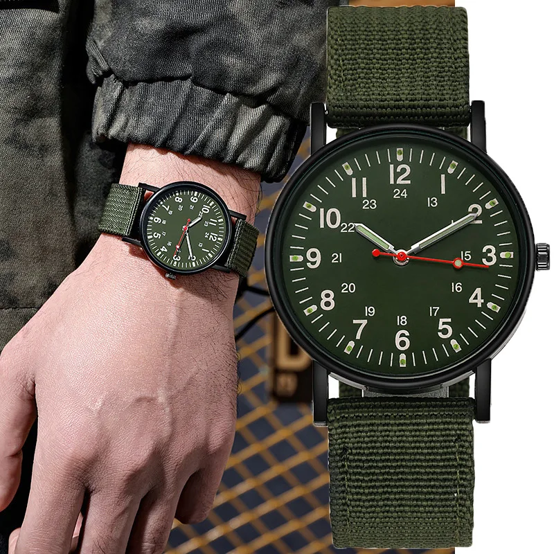 YIKAZE Fashion Men\'s Watches Luxury Military Men Quartz Watch Canvas Strap Luminous Hands Clock Sports Wristwatch for Man Male