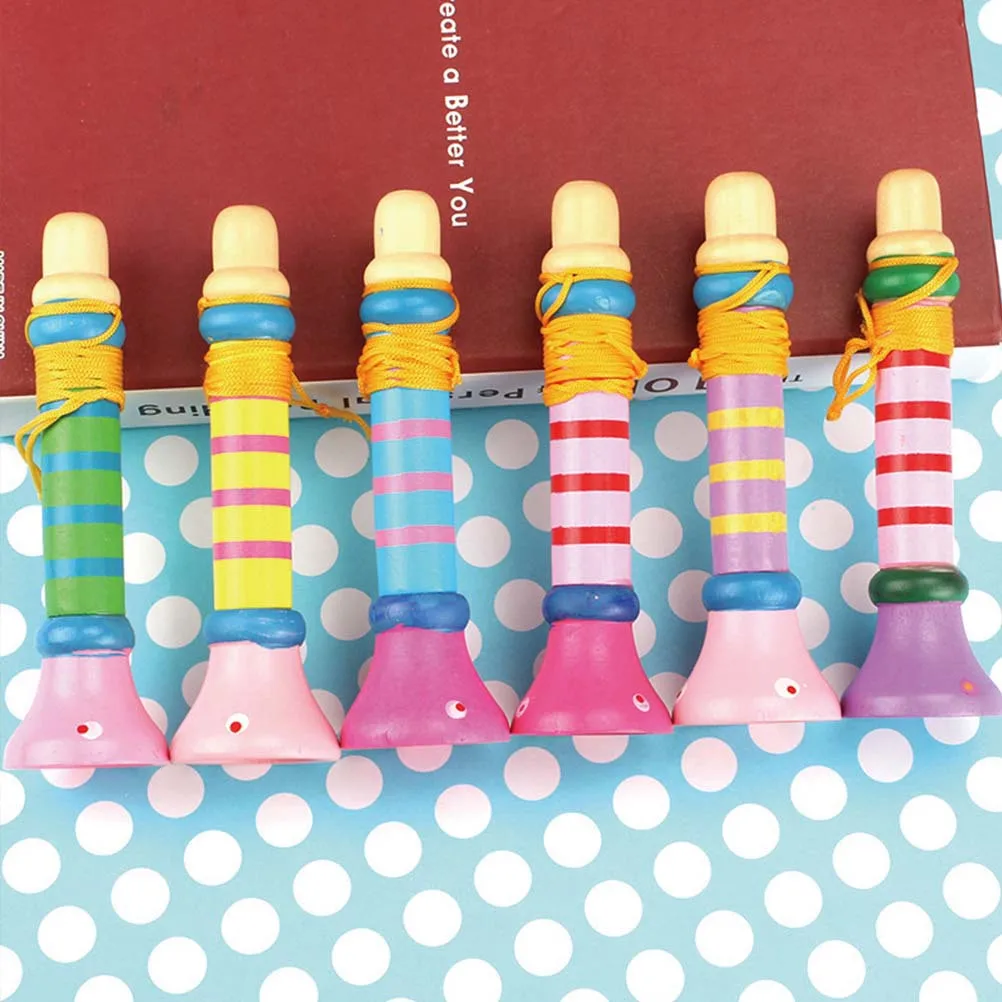 3 قطعة البوق الموسيقي الخشبي للأطفال أداة صوت ملونة اللعب السلس تصميم آمن مرحلة الأداء الدعائم التعليمية #4