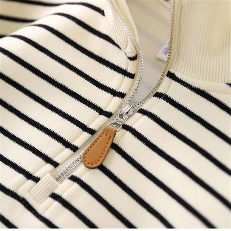 Boys Stripes Sweatshirt Coats Spring Autumn Girls Casual Pullover Big Kids Clothing Lapel Zipper Tops Children Sportswear 4-14Y