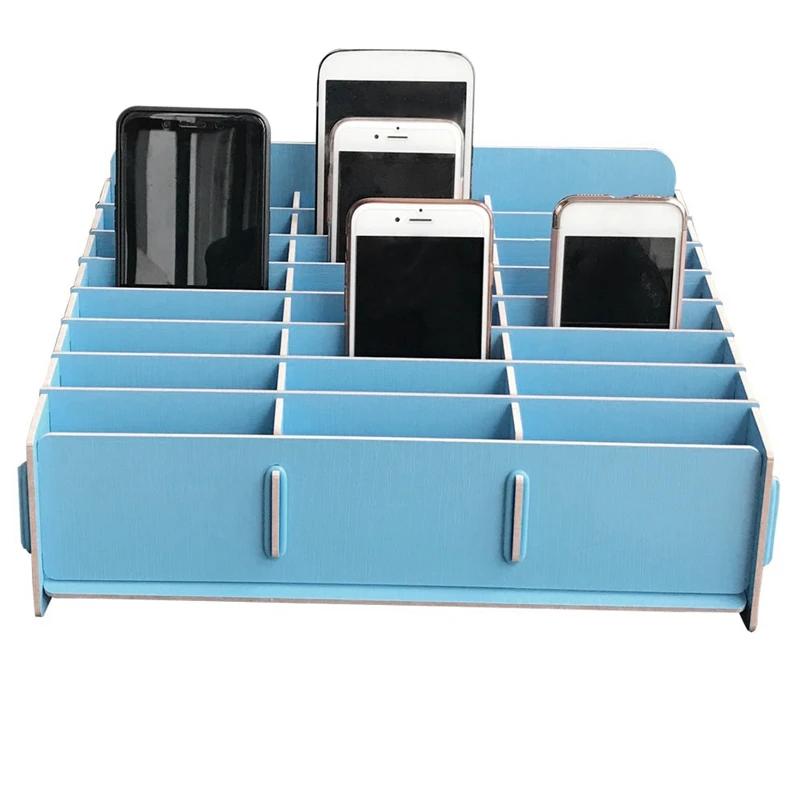 กล่องเก็บเดสก์ท็อปไม้24ช่องกล่องเก็บการจัดการโทรศัพท์มือถือกล่องเก็บตั้งโต๊ะสำนักงานแบบสร้างสรรค์การประชุม