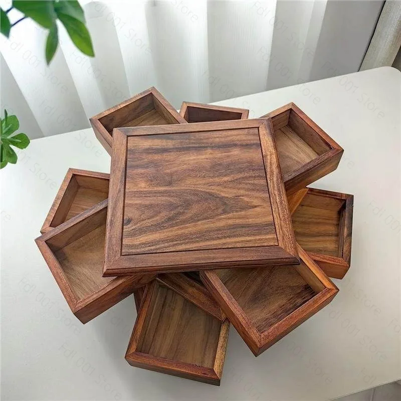 South American walnut Luban rotating mechanism box storage tea set jewelry bracelet Wenwan walnut storage Wenwan bracelet