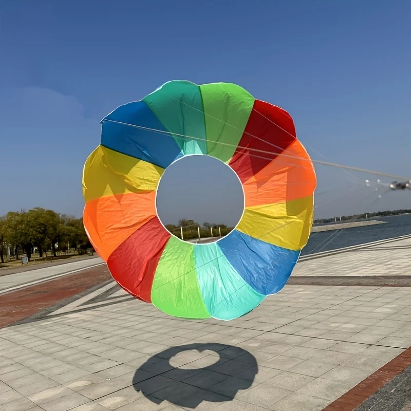 Outdoor hand pulled rolling dragon kite, adult spinning soft rainbow kite, beach park camping and flying