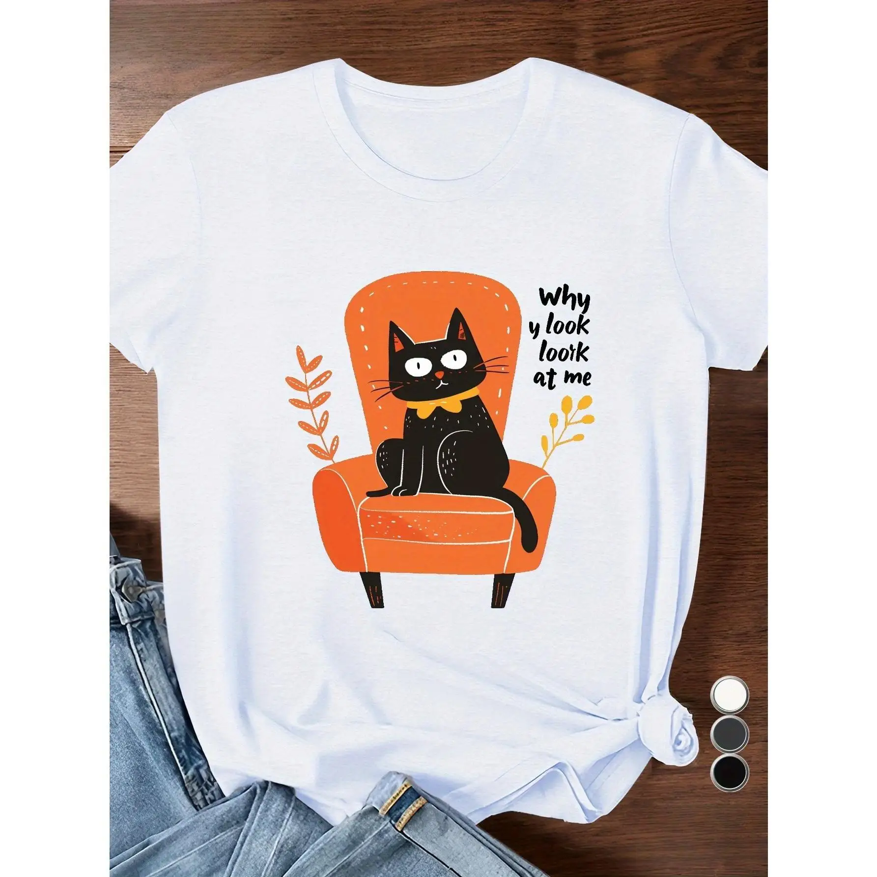 

Funny Black Cat Graphic T-Shirt Women’s Minimalist Pet Lover Cotton Tee for Summer Streetwear or Birthday Gift