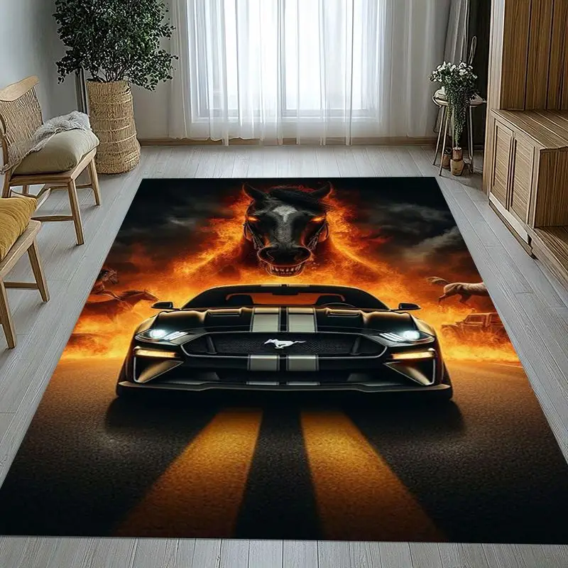 Vintage M-Mustang Racing Biker Garage Moto Soft Non-Slip Large Area Rug for Living Room,Bedroom Carpet Mat for Sofa,Home Decor