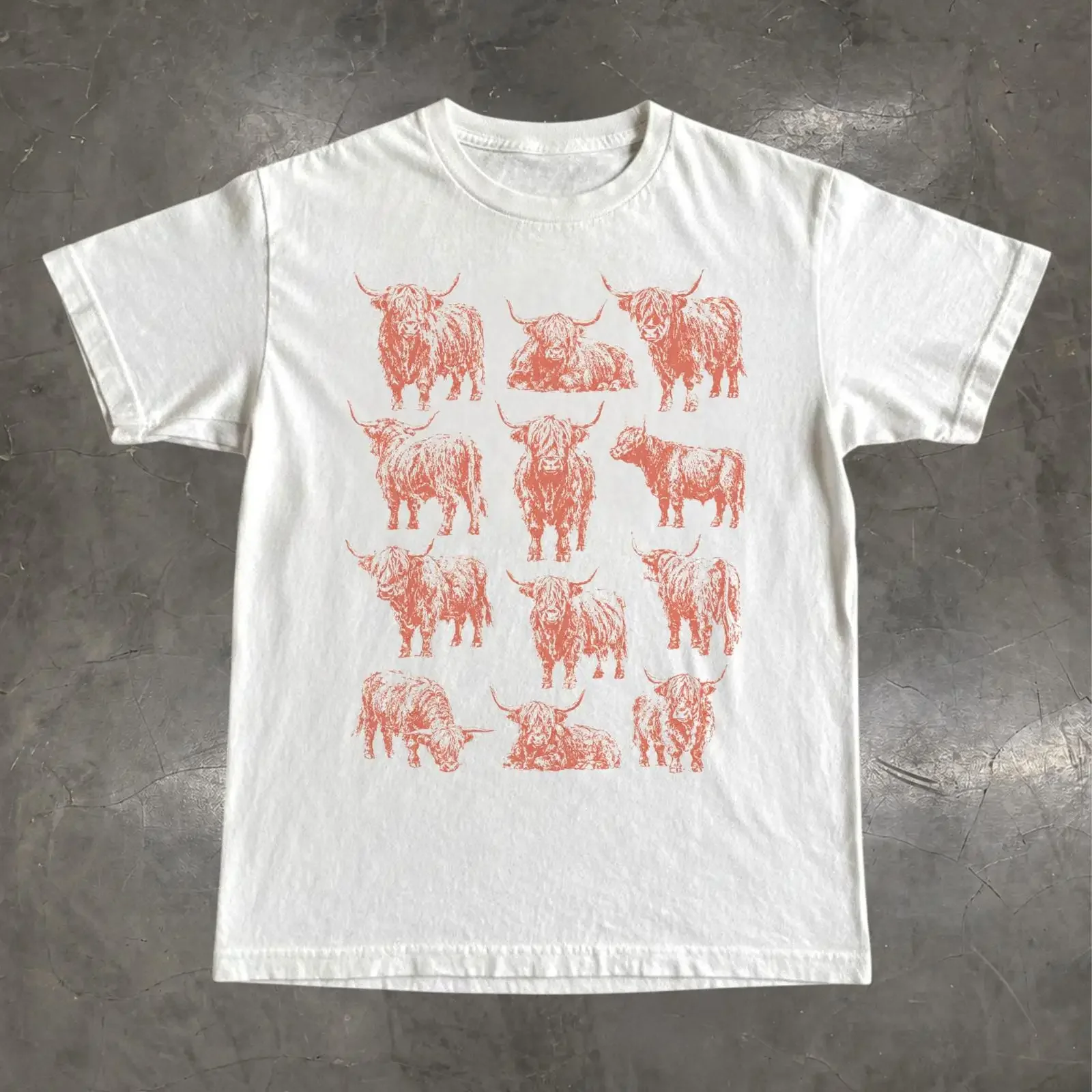 Highland Cow T Shirt Vintage Farm Animal Rustic Cattle vintage Washed graphic Casual Unisex designer clothes Soft Comfortable
