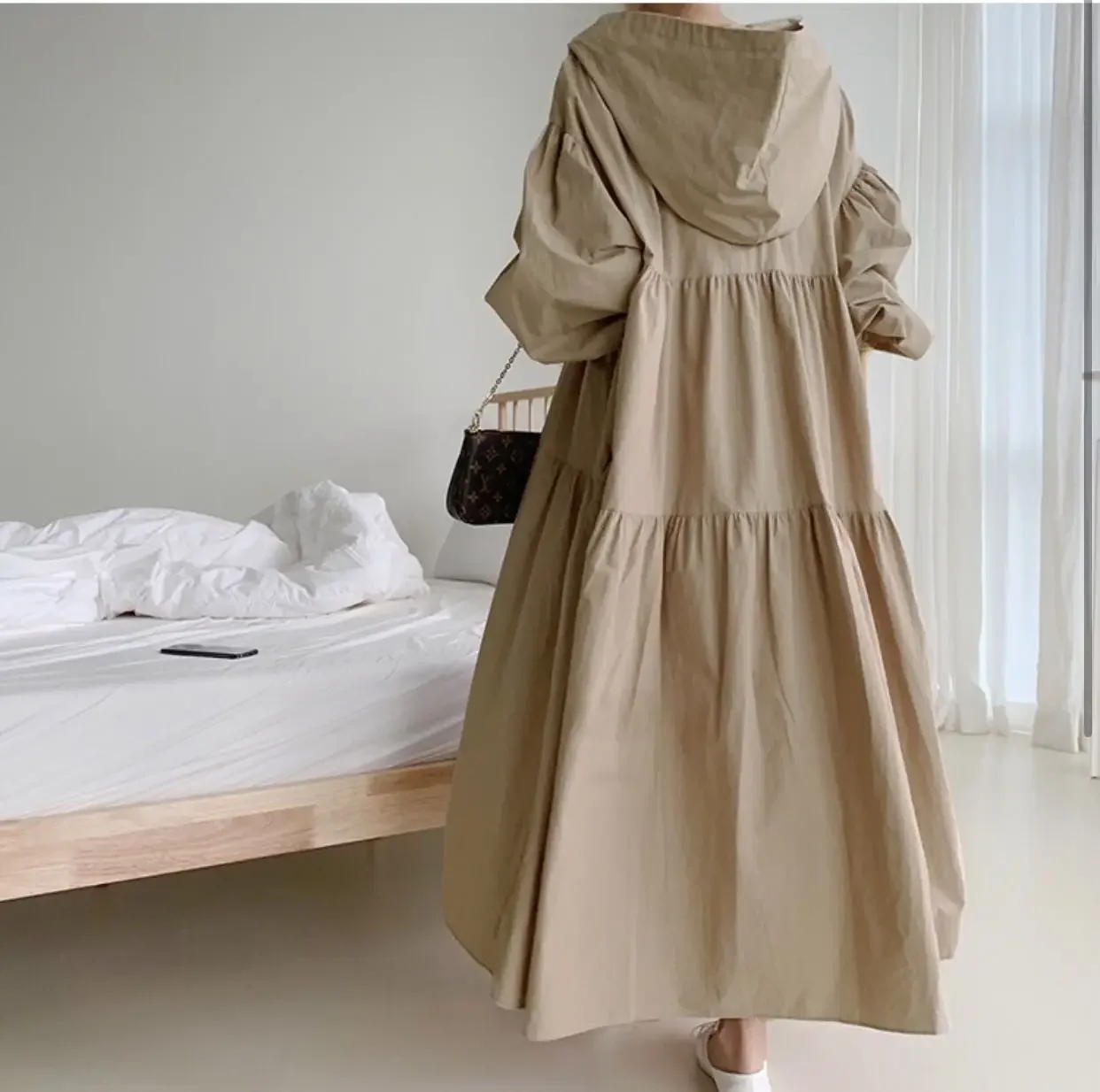 SuperAen 2024 Hooded Loose Oversized Long Dress Casual Temperament Maxi Shirt Dress Female