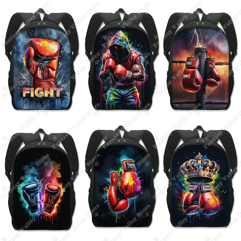 Cool Boxer Pattern Backpack for Teenager Boxing Gloves Casual Laptop Daypack School Bags Bookbag Men Women Rucksack