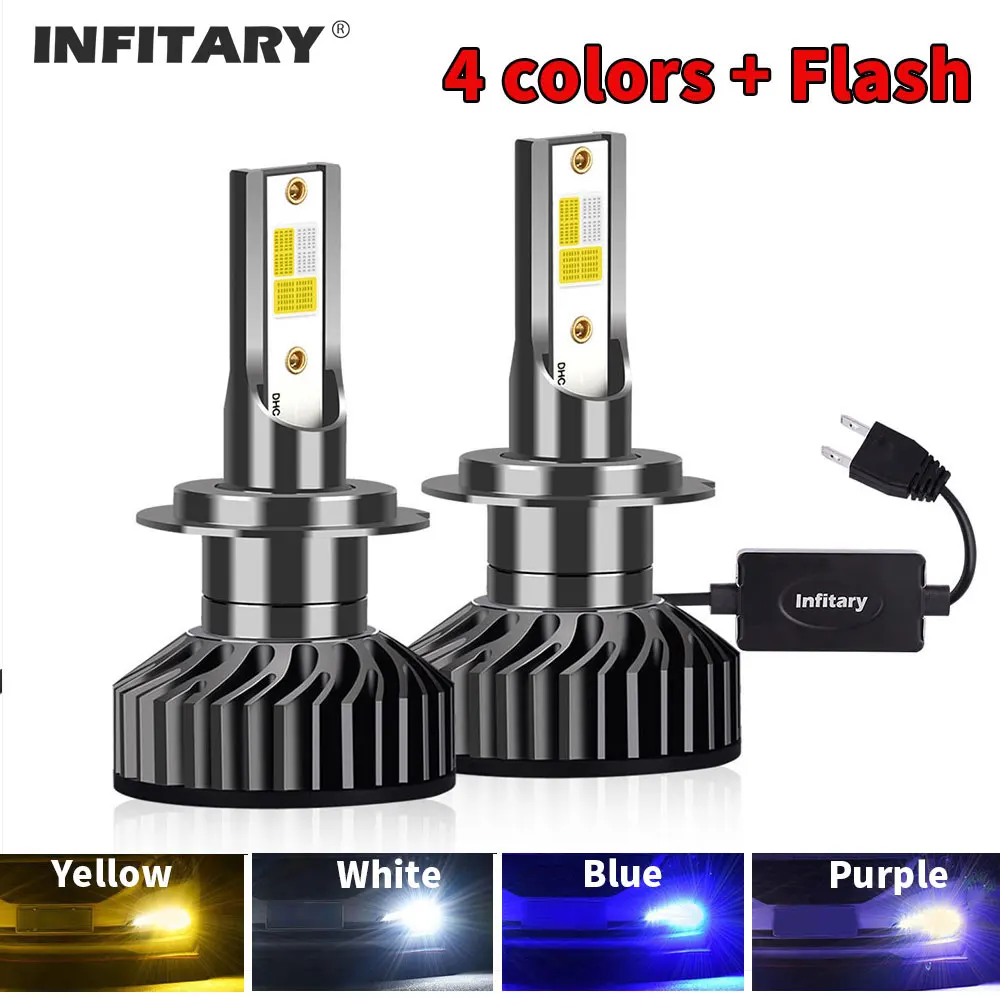 Infitary 4 Colors And Flash LED Car Headlights Auto H7 H4 H1 H3 H8 H9 H11 9005 9006 Flashing 3000K 6500K 10000K Fog Lights Lamps