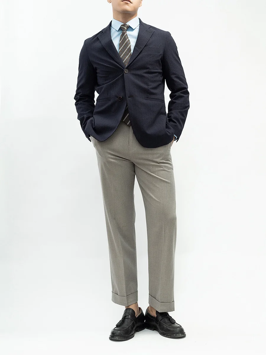 Spring New Warm Winter Worsted Fabrics High Density Stretch Paris Button Casual Pants Men's Nine-minute Pants Straight