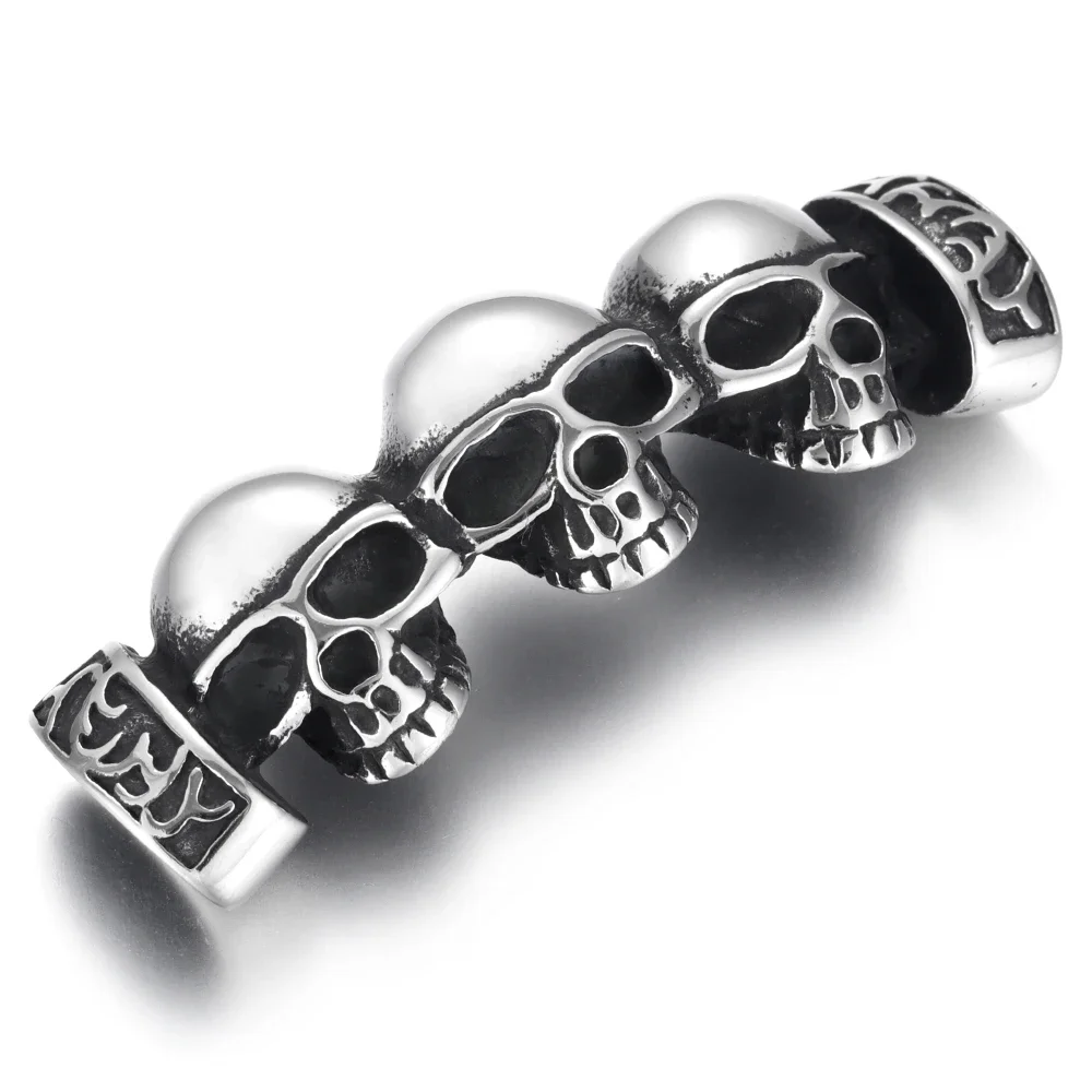 Stainless Steel Three Skull Connectors Extended Curved Connect 12*6mm Leather for DIY Bracelet Findings Jewelry Making Supplies