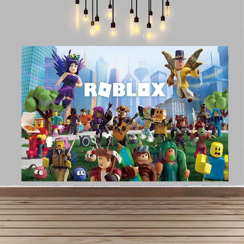 Hot ROBLOX jeu dessin animé thème photographie fond tissu garçons et filles fête d'anniversaire bannière fournitures