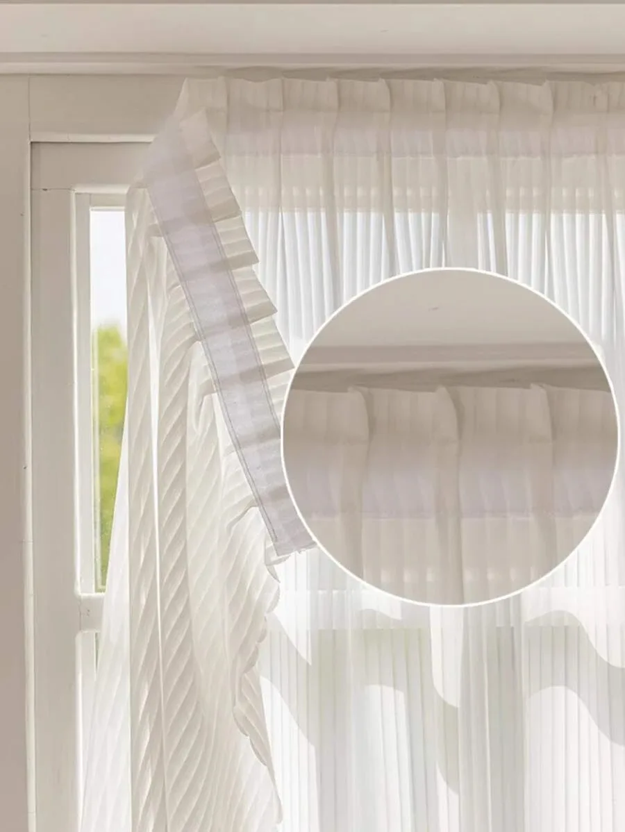 1pc No Drill Sheer Curtain Self Adhesive Magic Tape Light Filtering Privacy  Window Screen for Balcony Bay Window Room Divide