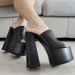 LAIGZEM kobiety sandały na platformie Faux Leather muły Peep Toe blok masywne obcasy pompy na imprezę bal buty kobieta duży rozmiar 39 43 45 47