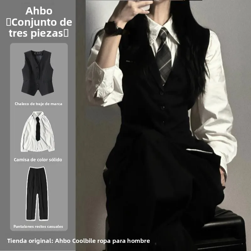 Traje de chaleco negro para hombre, corte ajustado, para primavera y otoño, sensación de alta gama, ropa exterior para ceremo...