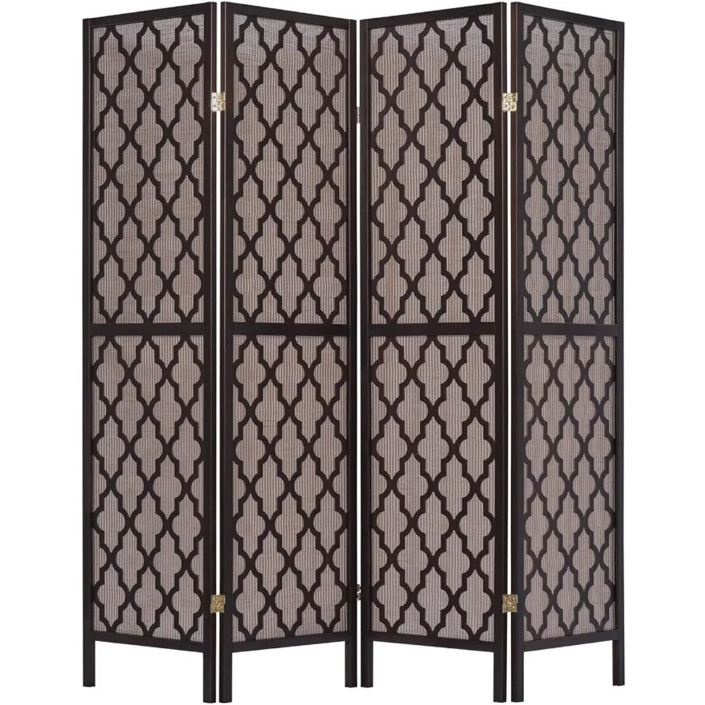 Panels Screen Room Divider Rattan Cane Webbing Insert with Decorative Cut Outs Espresso Color 5.7ft Tall  room divider