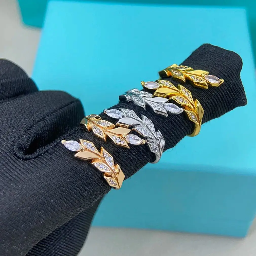 

Роскошное французское женское открытое коктейльное кольцо в форме листа с бриллиантами, серебро, высококачественное сверкающее циркониевое кольцо класса 5А, подарок на вечеринку