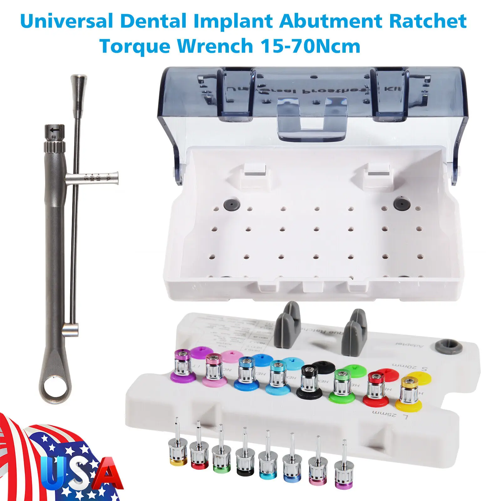 Dental Universal Implant Torque Ratchet Wrench 16 Driver Prosthetic Kit 15-70Ncm