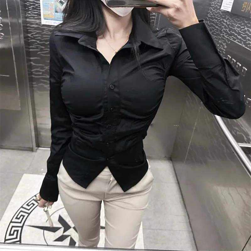 

Сексуальная женская одежда из чистого хлопка Long Sve irt с застежкой на талии, профессиональная универсальная рабочая одежда для поездок на работу, на пуговицах...