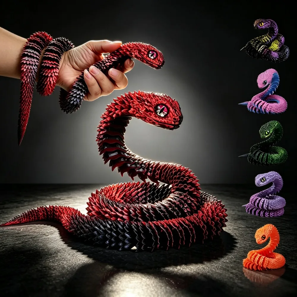 3D Printed Snake Egg Creative Decompression Snake Mold Movable Rotatable Articulated Desktop Ornament Realistic Animals