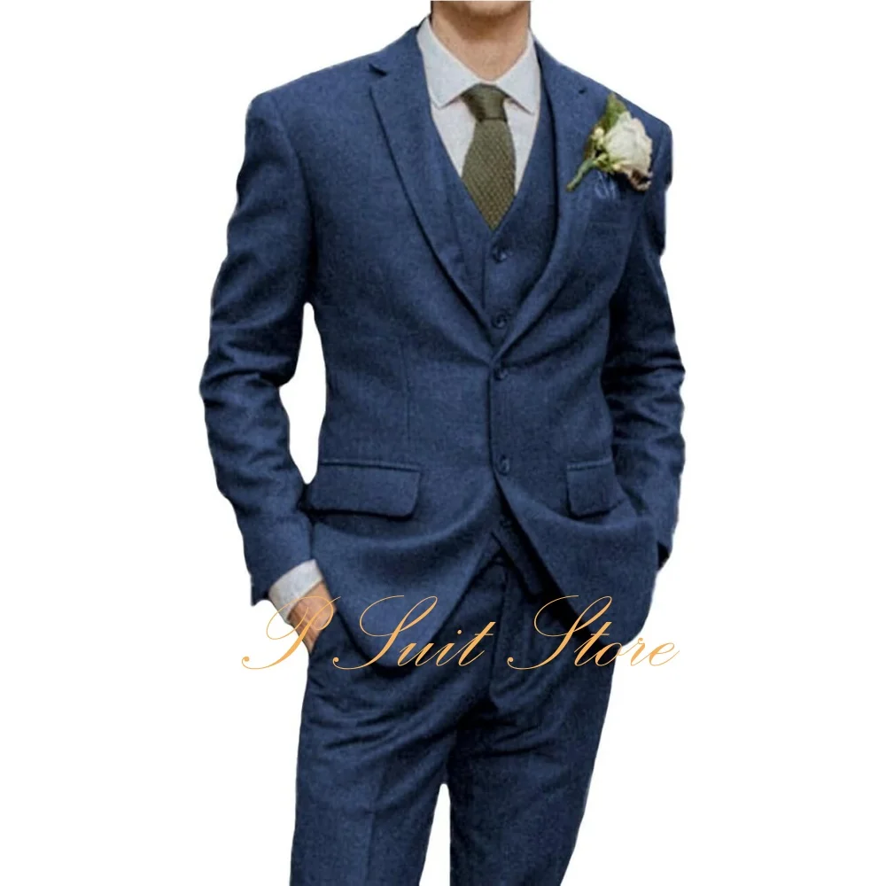 

Retro 3 Piece Herringbone Tweed Suit Formal Men's Wool Tuxedos Set Wedding Prom Jacket Blazer Vest Pants Men Suits