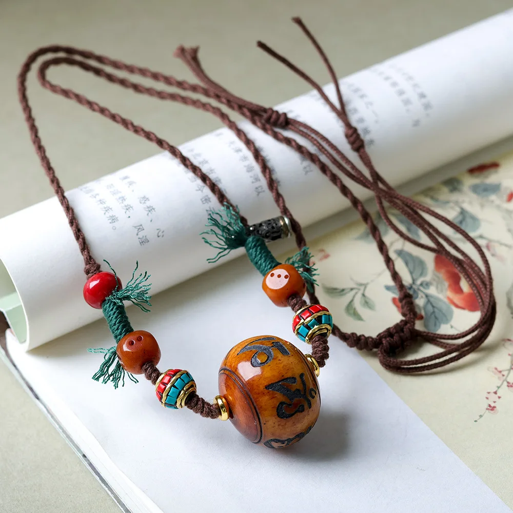 Tibetan Jewellery Six Character Proverbs Cow Bone Necklace Literary Games Hand-Woven Ethnic Style Sweater Chain Jewellery