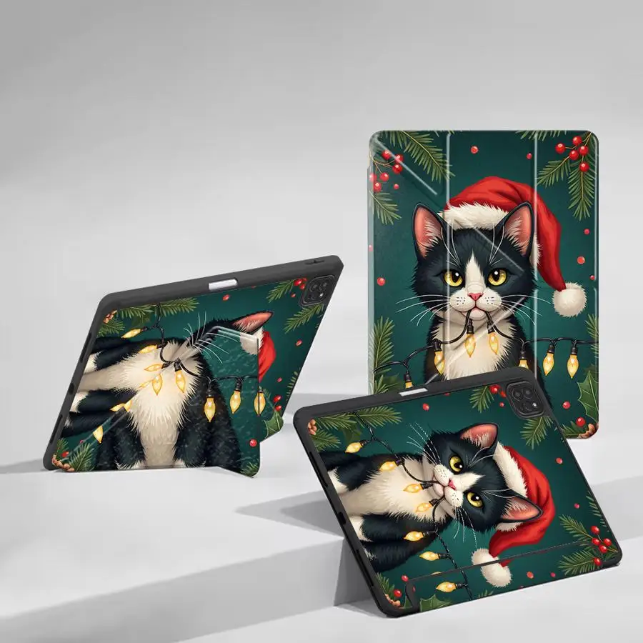 

Tablet Case For iPad Pro 10th 7th 11th 9th 8th Mini 7 6 Air 2025 4 5 M3 Air M2 1 2 M4 Holder Cover Cute Cat Merry Christmas