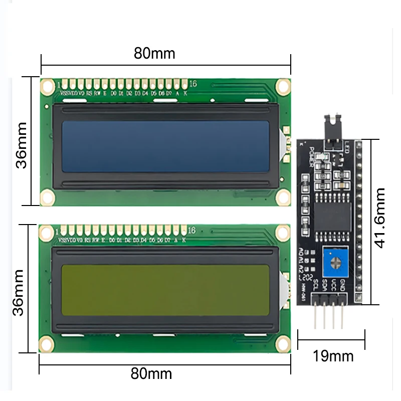 LCD1602 I2C Display Module Blue Green Screen 5V PCF8574 IIC Adapter Llate for Arduino