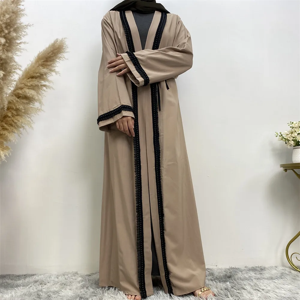 

Eid Abayas for Women Beading Cardigan Dubai Turkey Kaftan Kimono Open Front Belted Jalabiya Islamic Clothing Ramadan Abaya Dress