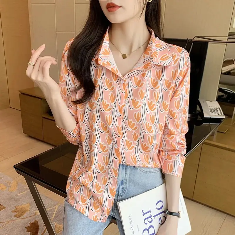 Nieuwe Elegante Print Blouses Casual Daily Dames Shirts Mode Vrouwen Button-Down Tops Blusa Mujer