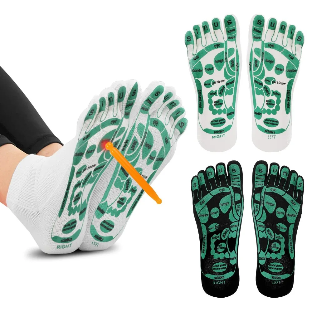 

2PCS Foot Acupoint Acupressure Massage Socks Relief Pain Relax Body Foot Meridian Points Graphic Socks with Massage Sticks