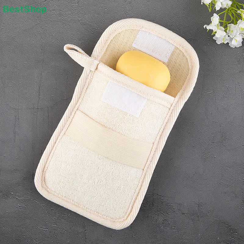 

〔R〕Eco-Friendly Loofah Soap Bag - Reusable Soap Pouch with Velcro Closure for Bath & Travel