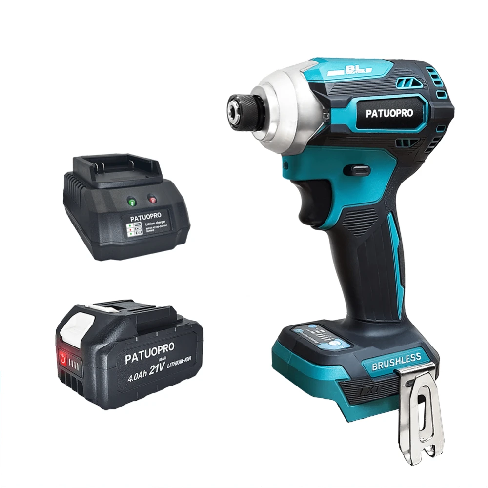 PATUOPRO 4-Speed Cordless Screwdriver 1/4-Inch Hex Brushless Rechargable Impact Drill Driver Power Tools For Makita 18V Battery