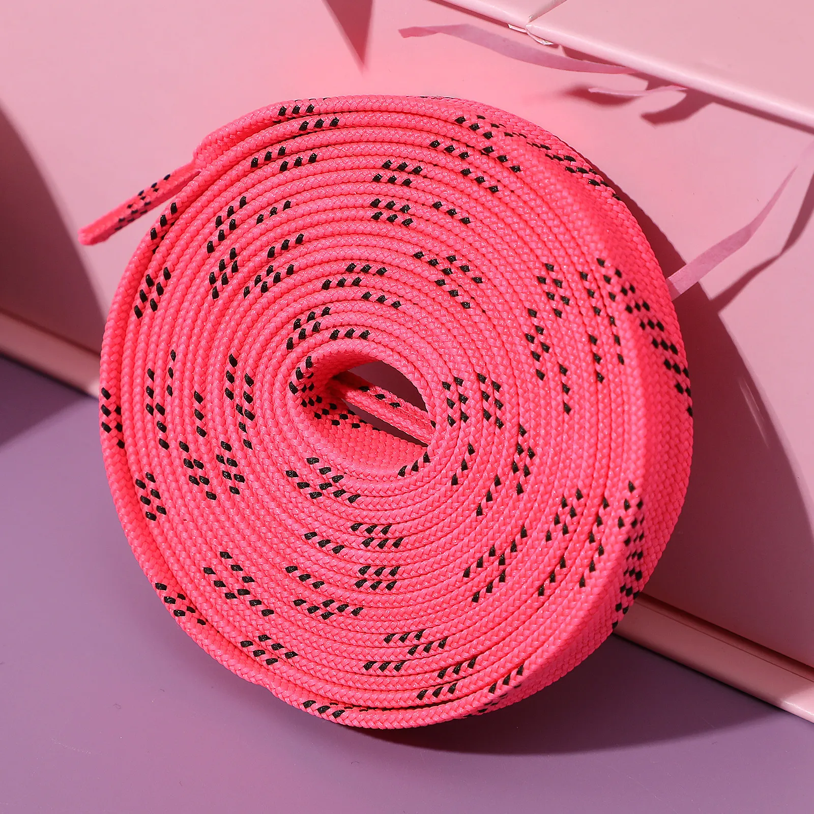 

1Pair High Performance Waxed Polyester Ice Skates Laces Roller Skates Shoelaces Skating Shoe Accessories Trifold Tip Pink