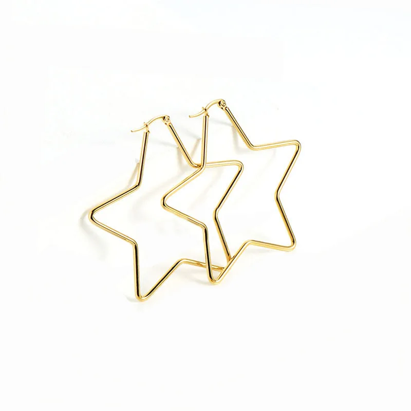 3/4/5/6cm Stainless Steel Star Big/Small Hoop Earrings For Women Girls Gold Plated Piercing Hanging Earings Cool Jewelry