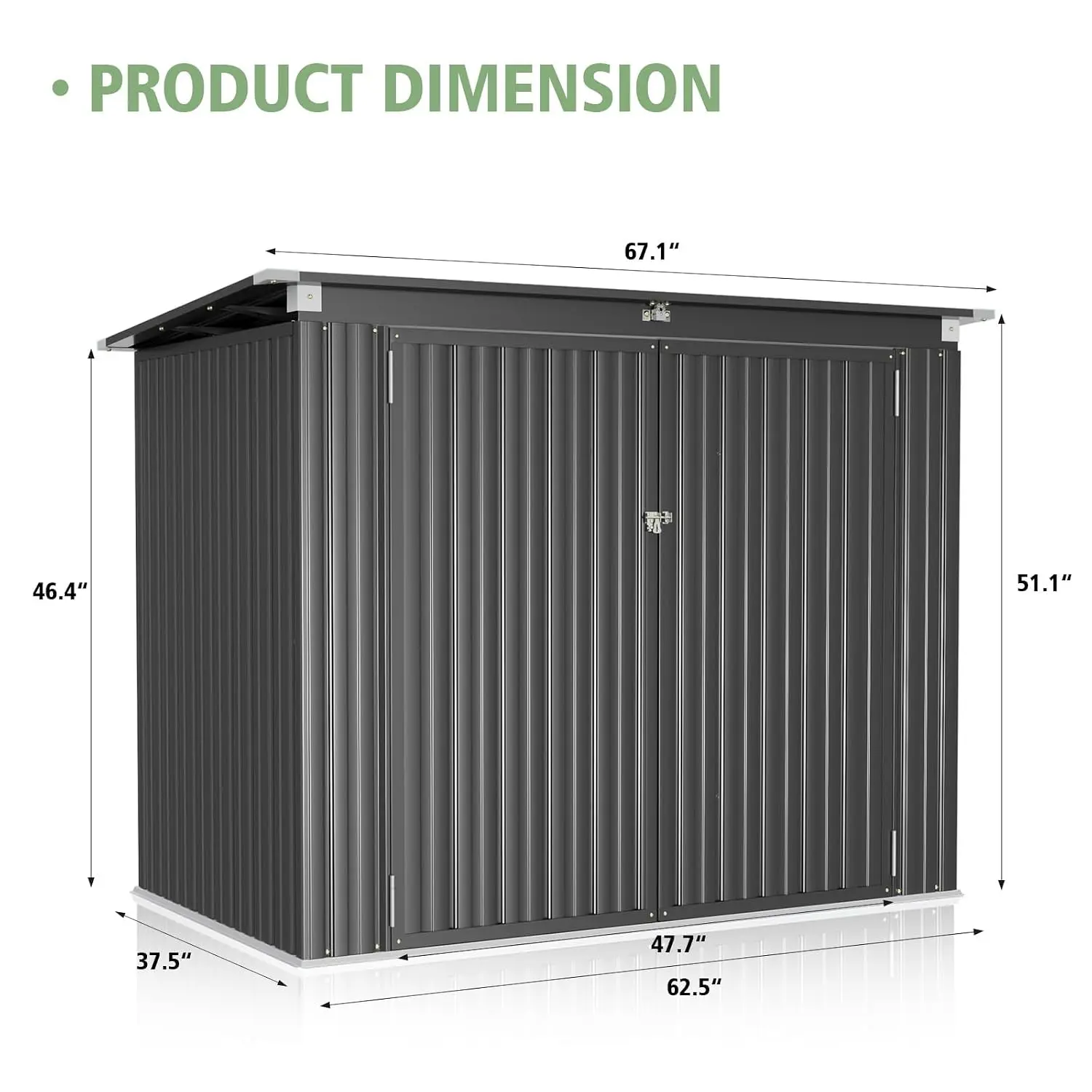 Galvanized Steel Horizontal Garbage Shed Outdoor Storage 5.7x3 Ft Weatherproof Lockable, Customized