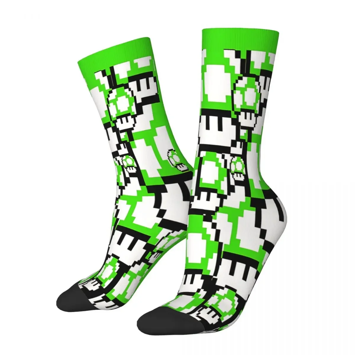 8 Bit 1 Up Green Collage Mushroom Socks Male Mens Women Summer Stockings Polyester