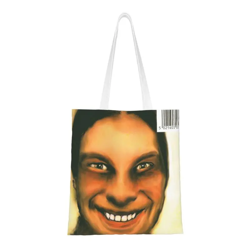 

Custom Aphex Twin Canvas Shopping Bag Women Recycling Groceries British Electronic Music Artist Tote Shopper Bags