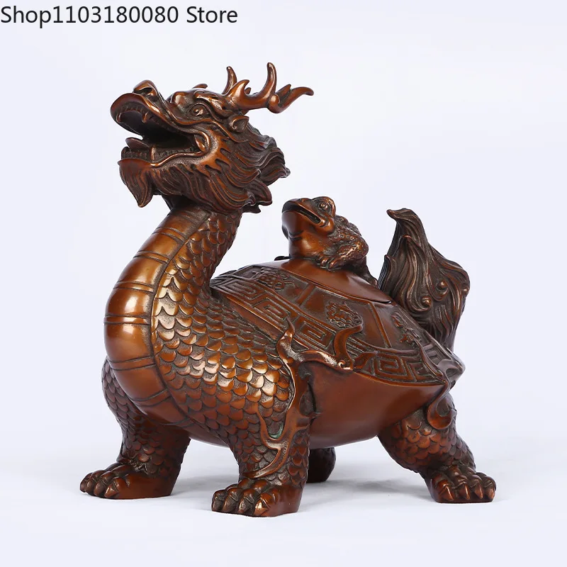 17cm Red copper carving Dragon Turtle Statue Chinese Eight treasure dragon turtle Feng Shui Decor sculpture Lucky gift