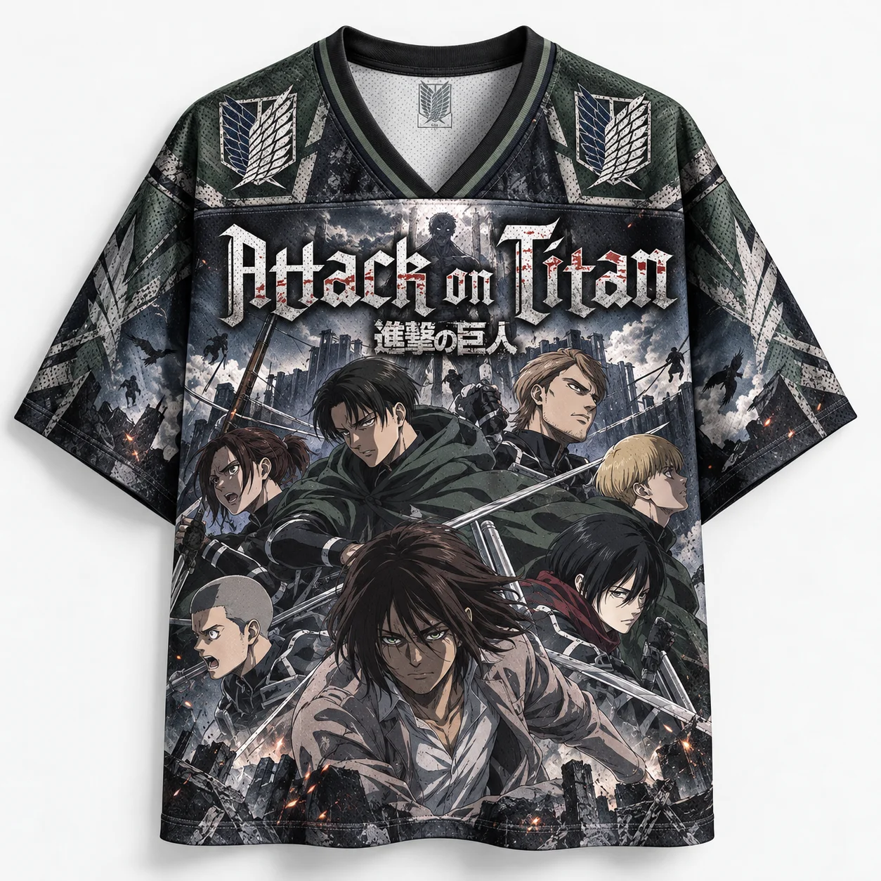 Trendy Anime Theme Graphic Print V Neck Shirt Unisex Football Jersey Fashion Graphic Tee for Weekend Casual Hip Hop Outfit
