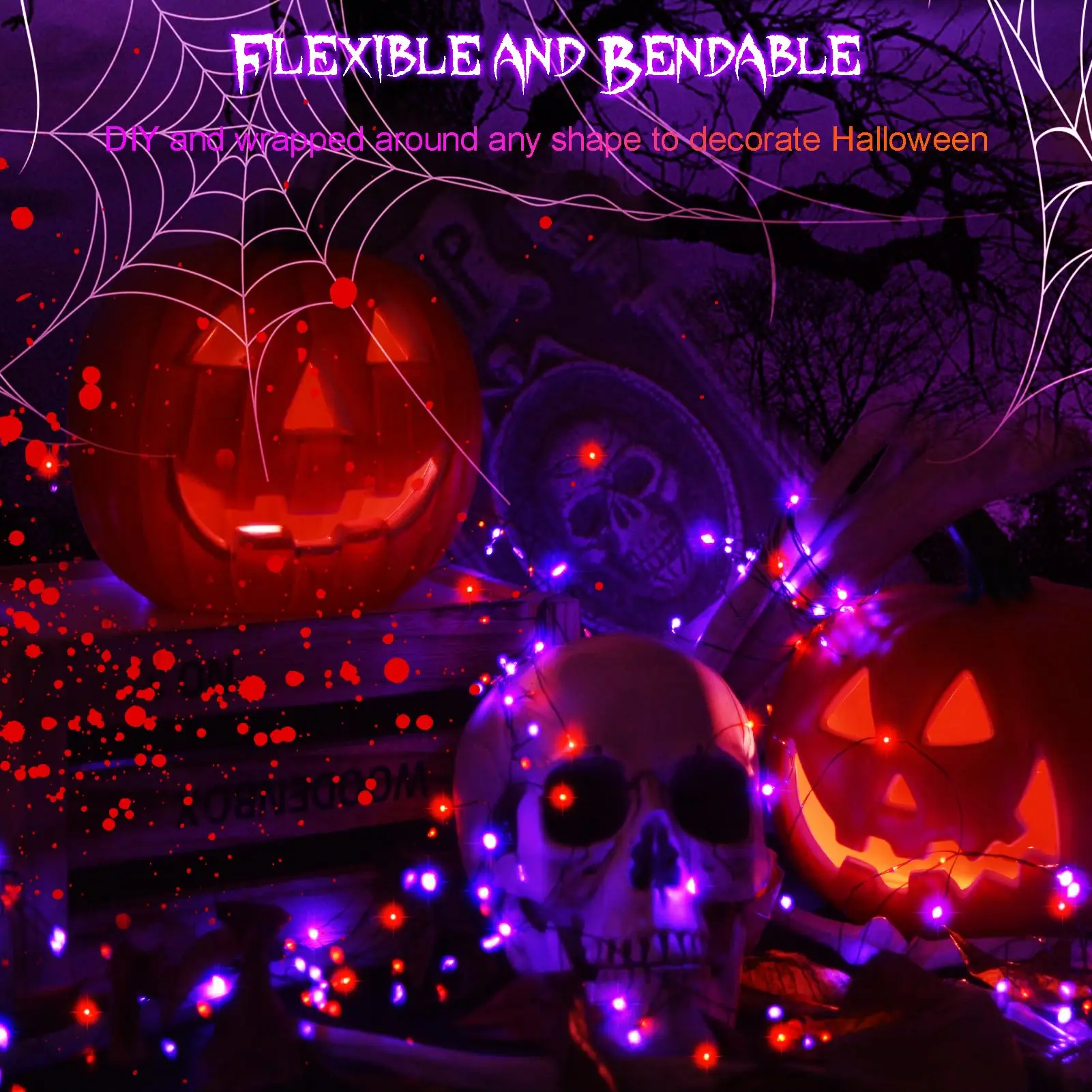1200 LED  Purple & Orange Halloween Lights Decorations, Halloween String Lights, Plug In Operated for Home Outdoor Halloween
